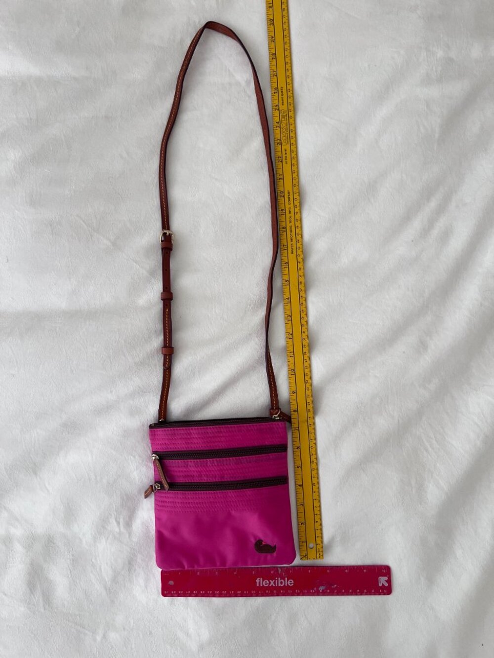 Dooney & Bourke Triple Zip Pink Nylon Crossbody Bag - Picture 6 of 7